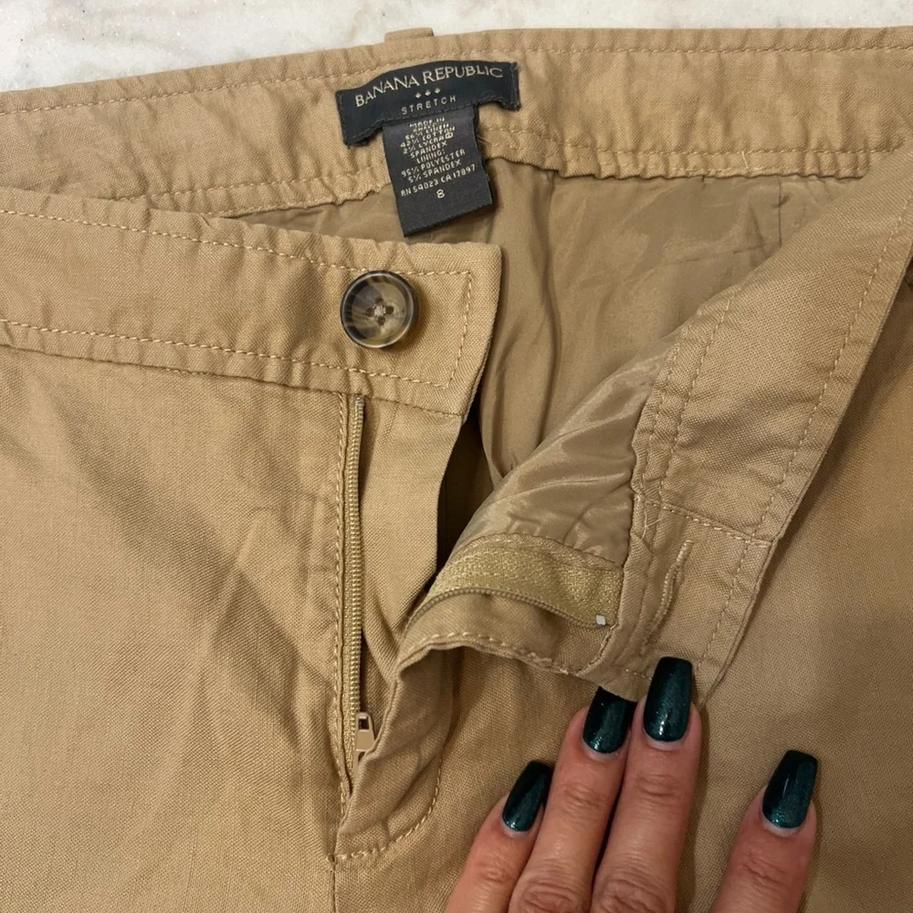Banana Republic Cotton Linen Blend Womens Khaki Colored Lined Pants Size 8